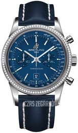 Breitling Transocean Chronograph Niebieski/Skóra Ø38 mm A4131053-C862-113X-A18BA.1