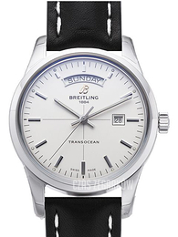 Breitling Transocean Day & Date Srebrny/Skóra Ø43 mm A4531012-G751-435X-A20BA.1
