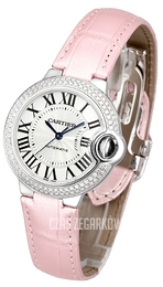 Cartier Ballon Blue Srebrny/Skóra Ø33 mm WE902037