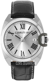 Cerruti 1881 Srebrny/Skóra Ø44 mm CRA183SN04BK