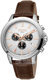 Ferrè Milano John Srebrny/Skóra Ø44 mm FM1G153L0011