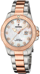 Festina Boyfriend Biały/Stal w kolorze różowego złota Ø34.5 mm F20505-1
