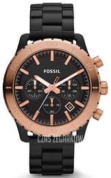 Fossil Keaton Czarny/Stal w kolorze różowego złota Ø43 mm CH2817