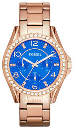 Fossil Niebieski/Stal w kolorze różowego złota Ø38 mm ES3569