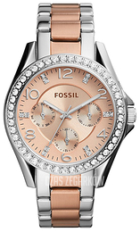 Fossil Riley Różowe złoto/Stal w kolorze różowego złota Ø38 mm ES4145