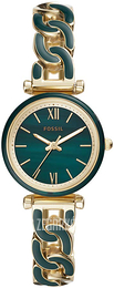 Fossil Carlie Zielony/Stal w odcieniu złota Ø28 mm ES4674