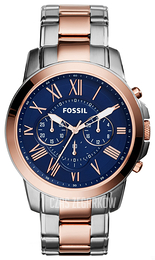 Fossil Grant Niebieski/Stal w kolorze różowego złota Ø44 mm FS5024
