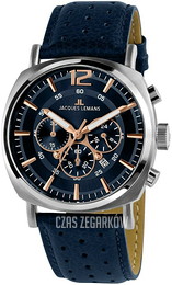 Jacques Lemans Lugano Niebieski/Skóra Ø46 mm 1-1645.1I