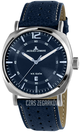 Jacques Lemans Lugano Niebieski/Skóra Ø42 mm 1-1943H