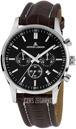 Jacques Lemans London Czarny/Skóra Ø42 mm 1-2025A.1