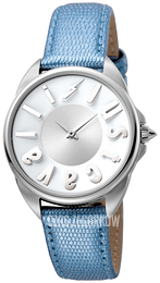 Just Cavalli Logo Srebrny/Skóra Ø34 mm JC1L008L0025