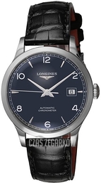 Longines Record Niebieski/Skóra Ø38.5 mm L2.820.4.96.2