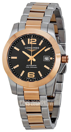 Longines Conquest Ladies Czarny/18 karatowe różowe złoto Ø29.5 mm L3.276.5.56.7
