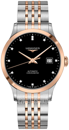 Longines Record Czarny/18 karatowe różowe złoto Ø40 mm L2.821.5.57.7