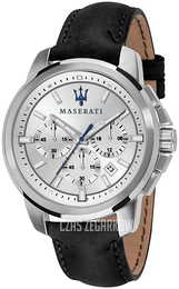 Maserati Successo Srebrny/Skóra Ø44 mm R8871621008