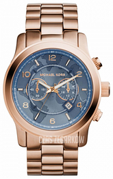 Michael Kors Runway Hunger Stop Oversized Niebieski/Stal w kolorze różowego złota Ø45 mm MK8358