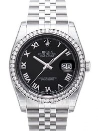 Rolex Datejust Steel Czarny/Stal Ø36 mm 116244-0045