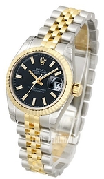 Rolex Lady Oyster Perpetual Czarny/18 karatowe żółte złoto Ø26 mm 179173/8