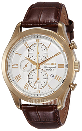 Seiko Chronograph Srebrny/Skóra Ø45 mm SNAF72P1