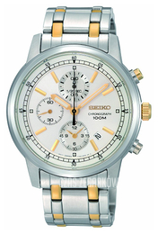 Seiko Chronograph Biały/Stal w odcieniu złota Ø36 mm SNDC29