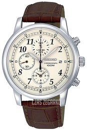 Seiko Chronograph Kremowy/Skóra Ø42 mm SNDC31P1