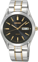 Seiko Solar Czarny/Stal w odcieniu złota Ø38 mm SNE047P9