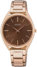 Seiko Dress Brązowy/Stal w kolorze różowego złota Ø32 mm SWR062P1