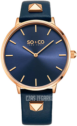 So & Co New York Madison Niebieski/Stal w kolorze różowego złota Ø35 mm 5522.5
