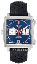 TAG Heuer Monaco Niebieski/Skóra 38x38 mm CAW211A.EB0026