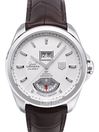 TAG Heuer Grand Carrera Calibre 8RS Grande Date And GMT Biały/Skóra Ø42.5 mm WAV5112.FC6231