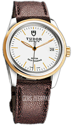 Tudor Glamour Date Biały/Skóra Ø36 mm 55003-WIDBRJLS