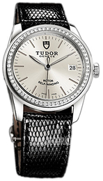 Tudor Glamour Date Srebrny/Skóra Ø36 mm 55020-SIDBLZS