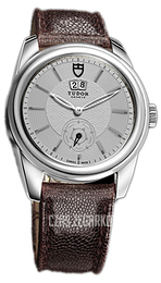 Tudor Glamour Double Date Srebrny/Skóra Ø42 mm 57000-SIDBRJLSP