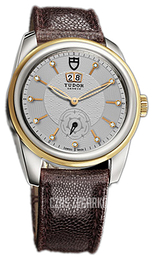 Tudor Glamour Double Date Srebrny/Skóra Ø42 mm 57003-SDIDBRJLSGLD