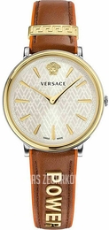 Versace V Circle Srebrny/Skóra Ø38 mm VBP070017