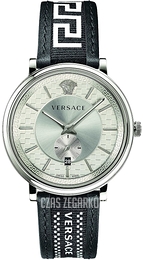 Versace V Circle Srebrny/Skóra Ø42 mm VEBQ01219