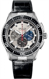 Zenith El Primero Stratos Flyback Srebrny/Skóra Ø45.5 mm 03.2060.4057-69.C714