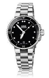 Oris Divers Aquis Date Diamonds Czarny/Stal Ø36 mm 01 733 7652 4194-07 8 18 01P