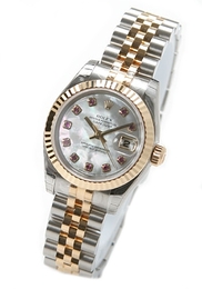 Rolex Lady Oyster Perpetual Biały/18 karatowe żółte złoto Ø26 mm 179173/21