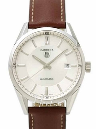 TAG Heuer Carrera Calibre 5 Automatic Srebrny/Skóra Ø39 mm WV211A.FC6203
